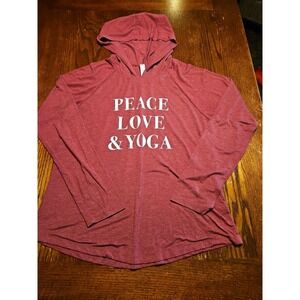 Guru active Thin Long Sleeve Tee shirt Red size‎ large Peace Love & Yoga (A794)